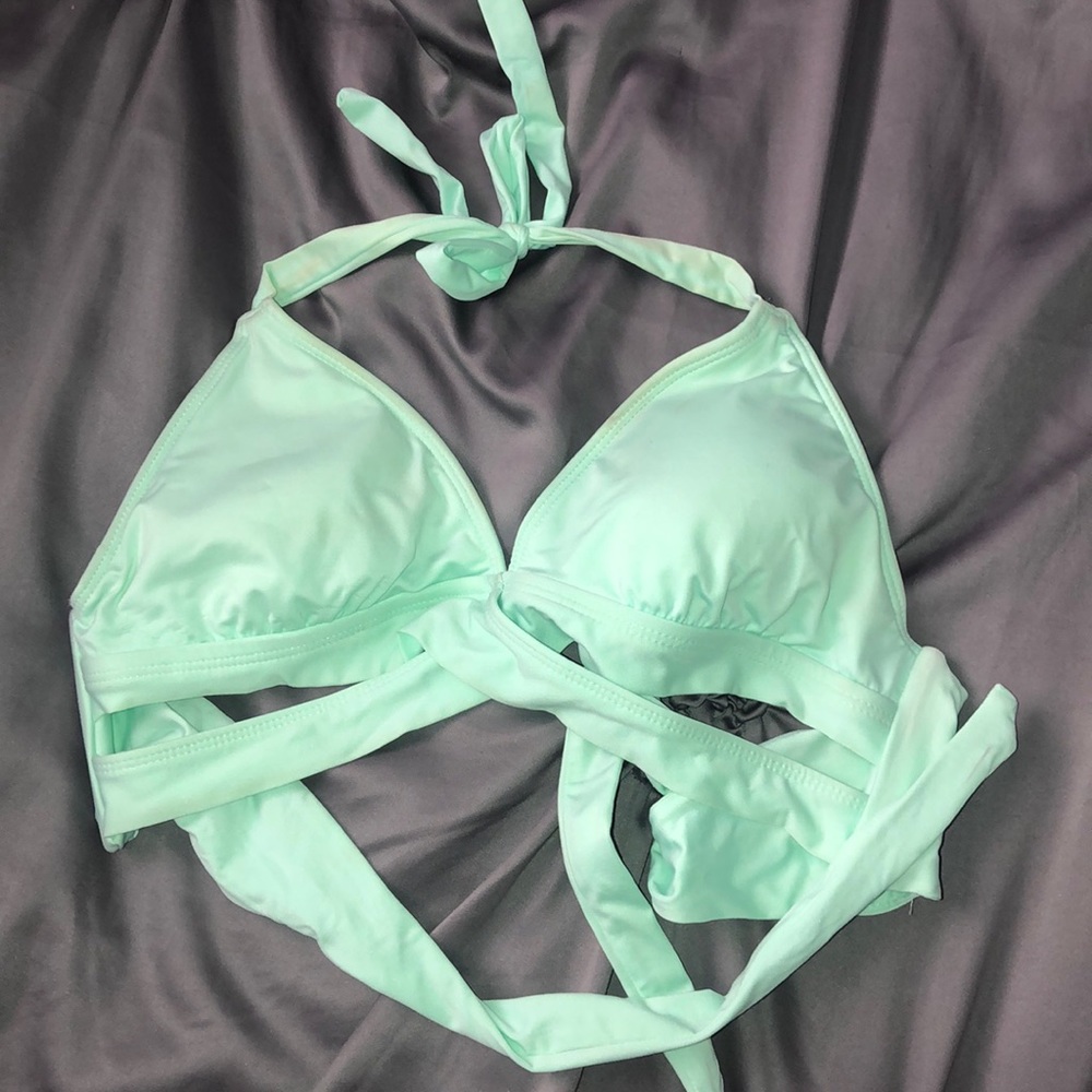 Cyan blue wrap bikini top
